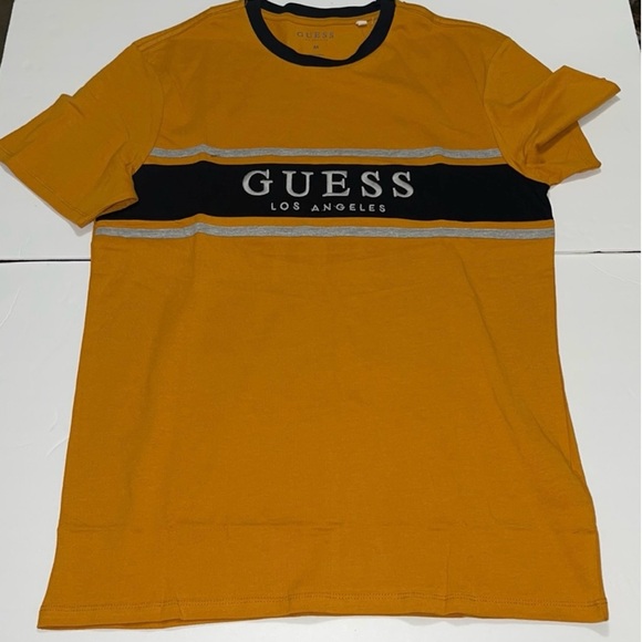 Guess Men Tshir Short Sleeeve Bort Logo Crew Dorado Gold.size Medium & Large.NWT - Picture 6 of 6